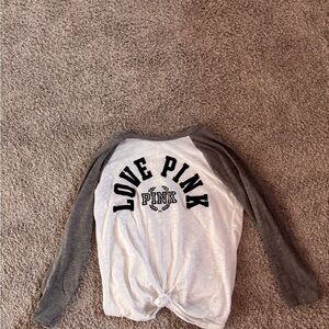 Victoria's Secret PINK White and Gray Raglan Twist-Front Kids Top